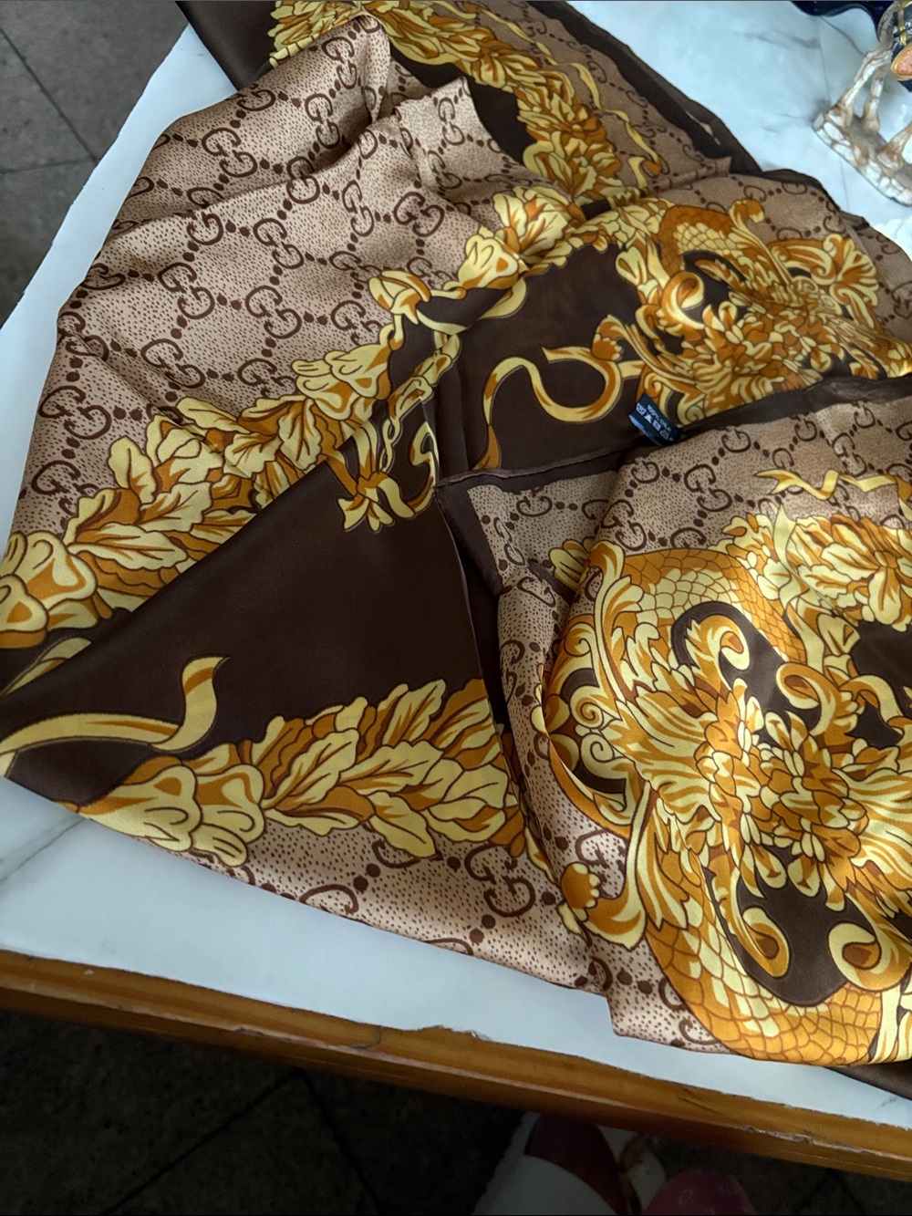 Baroque-Inspired Brown and Gold Silk Scarf